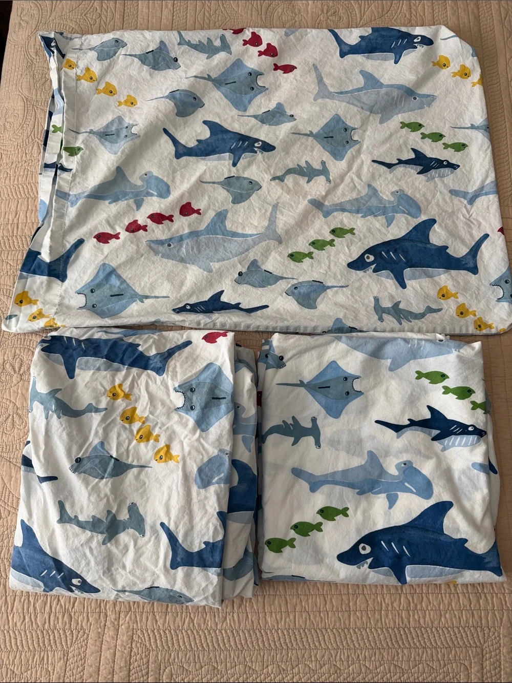 Pottery barn kids twin sheet set Ocean Shark and Ray Cotton Bedding Set - Blue